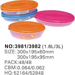 3L Plastic Ellipse Takeout Food Box with Lid