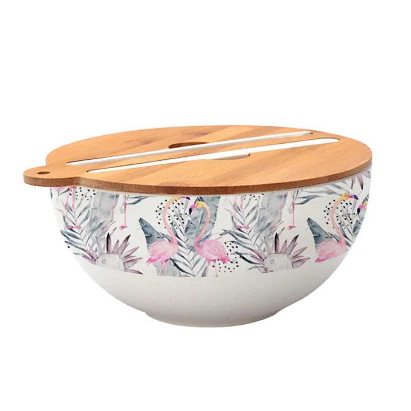 BAMBOO FIBER SALAD BOWL SET WITH WOOD LID