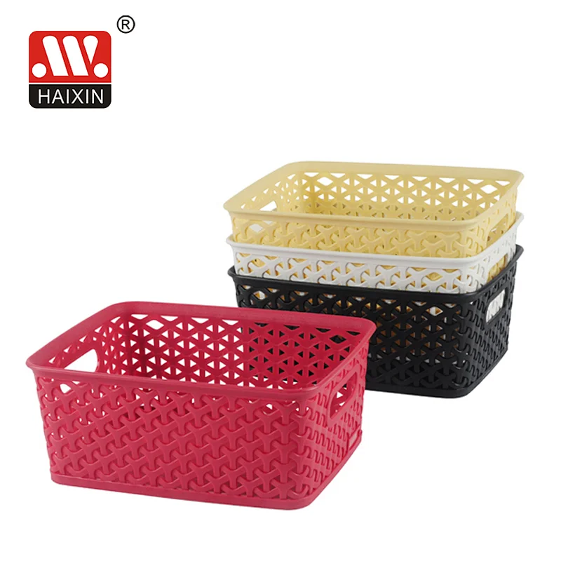 Plastic rectangular storage weave basket 4L