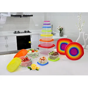 7Pcs Square Airtight Plastic Measuring Food Box with Colorful Lids Set
