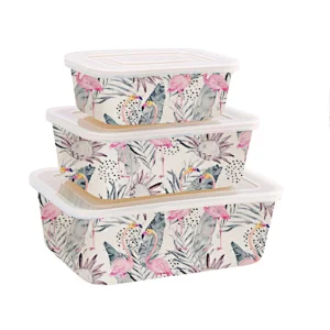 SQUARE BAMBOO FIBER STORAGE BOX SET WITH DECO