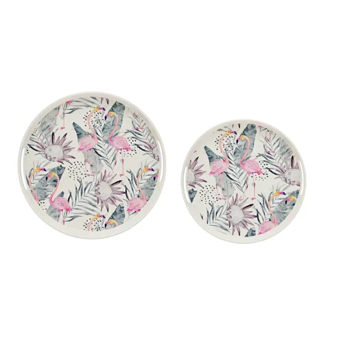 BAMBOO FIBER ROUND TRAY WITH DECO