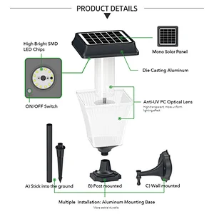 200 Lumen Square Shape Solar Path Light, with Optical PC Lens, Metal Ground Stake, and Extra-Bright LED for Lawn, Patio, Yard, Walkway, Driveway
