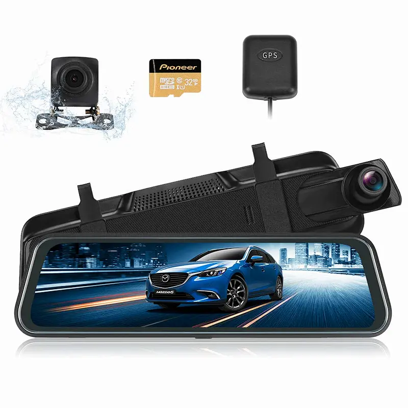 SANYOU Drive recorder Mirror type Front GPS function installed 1296P full HD front camera 9.66 inch Super large full screen touch panel 170 ° rear 140 ° wide angle lens GPS equipped loop recording parking monitoring motion detection G sensor night