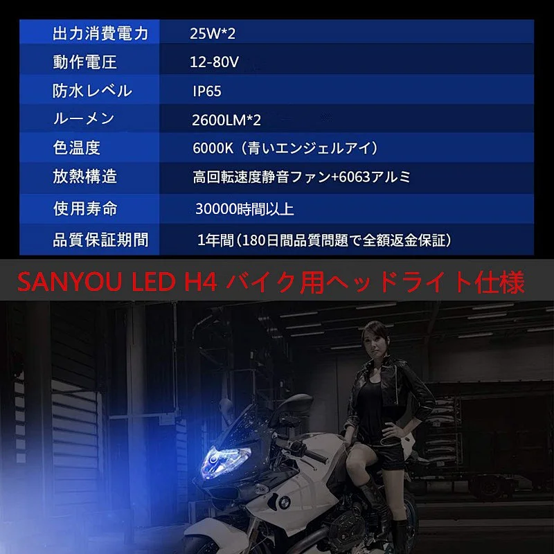 SANYOU latest model LED headlight for motorcycle with blue light H4 / HS1 Hi / Lo DC12-80V 25W * 2 2600LM * 2 (Hi / Lo) White light 6000K (blue)