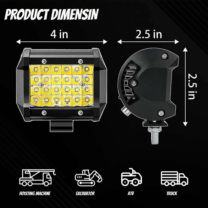 4 Inch LED Light Pods, LED Light Bar 4 Rows 72W 7000lm for Trucks Trailer Tractor ATV UTV RV, Truck Working Off Road Driving Fog Lights Combo Beam LED Pods Waterproof