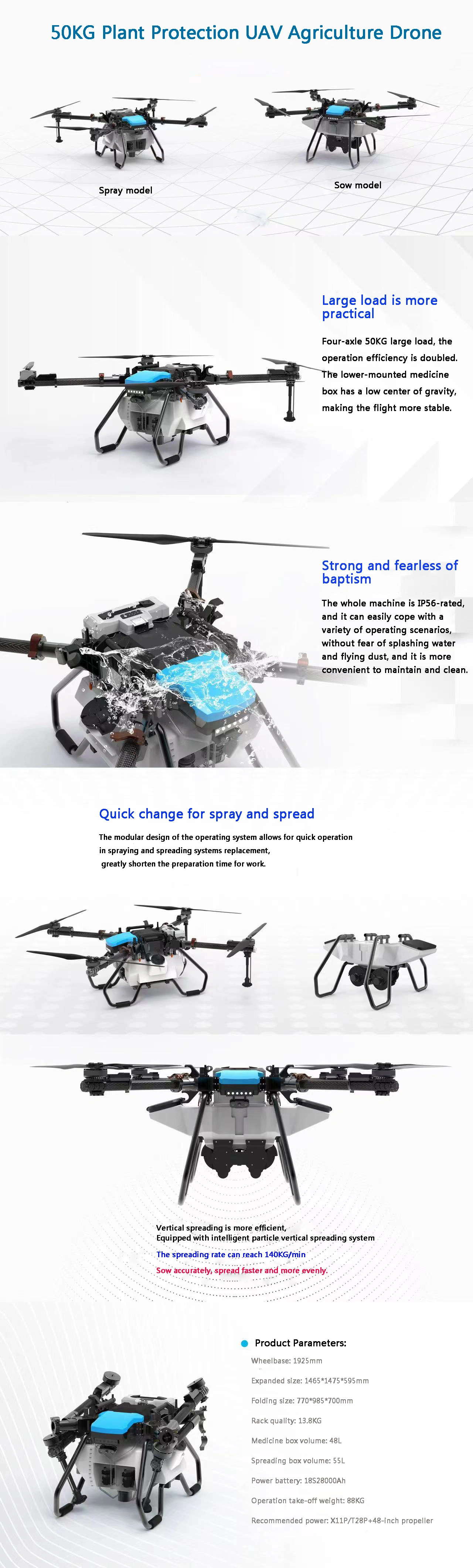 50kg agriculture drone specifications and price