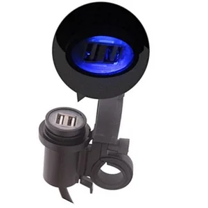 Waterproof Blue LED 12-24V 3.1A Car Motorcycle Cigarette Round Dual USB Power Adapter Charger socket 175566