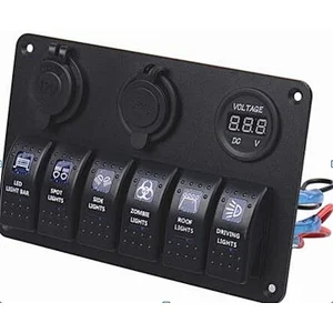 6 Rocker Switch Panel With Switches and 3 ockets/Voltmeters 174497