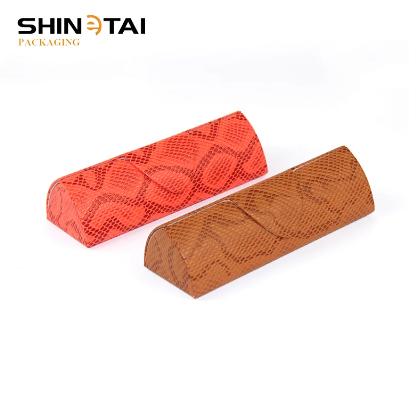 Wood Grain Pu Leather Handmade Triangle Eyeglass Case