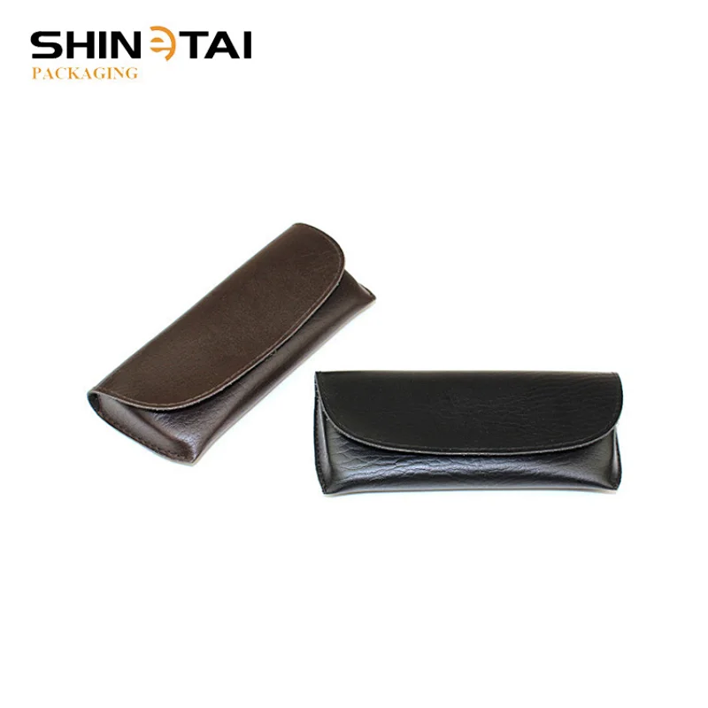 W Shape Opening Soft PU Sunglasses Case with Magic Tape