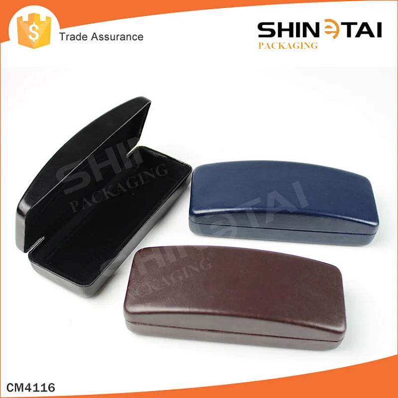 Custom Embossed Eyeglass Case Metal Hard Cheap PU Leather Optical Frame