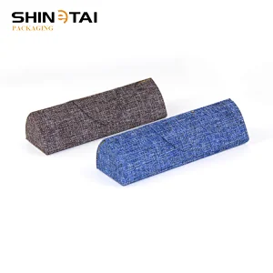 Wood Grain Pu Leather Handmade Triangle Eyeglass Case