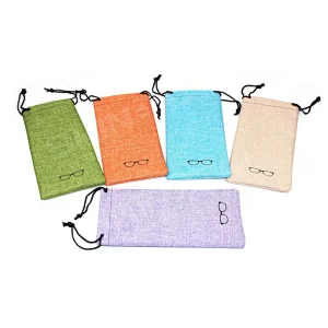 Linen Sunglasses Pouch Custom Print Bag Drawstring Bag