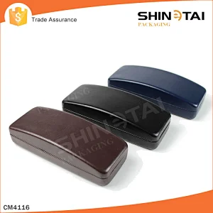 Custom Embossed Eyeglass Case Metal Hard Cheap PU Leather Optical Frame