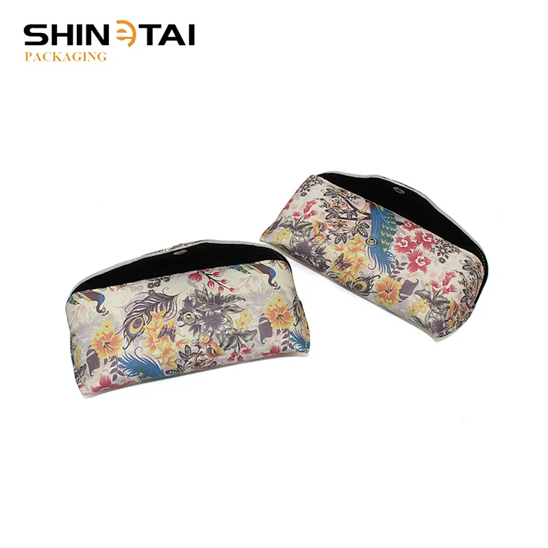 Peacock And Flower Printed Pu Leather Eye Glasses Case