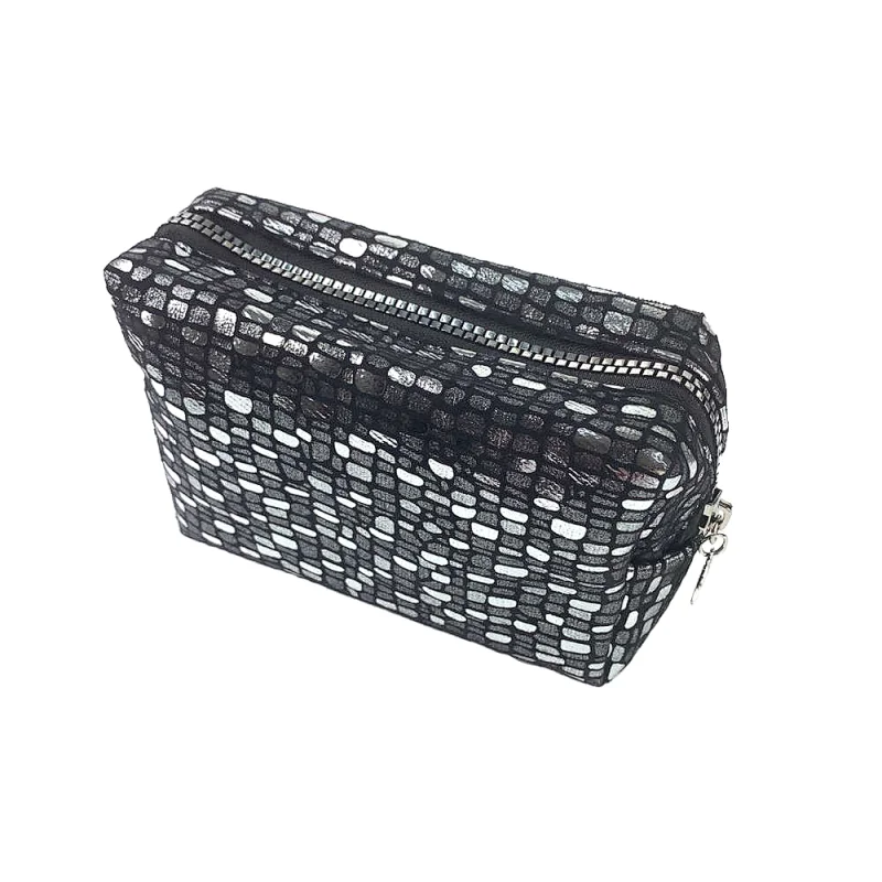 Shiny Beauty Zipper Makeup Bag PU Leather Cosmetic Bag black Packaging