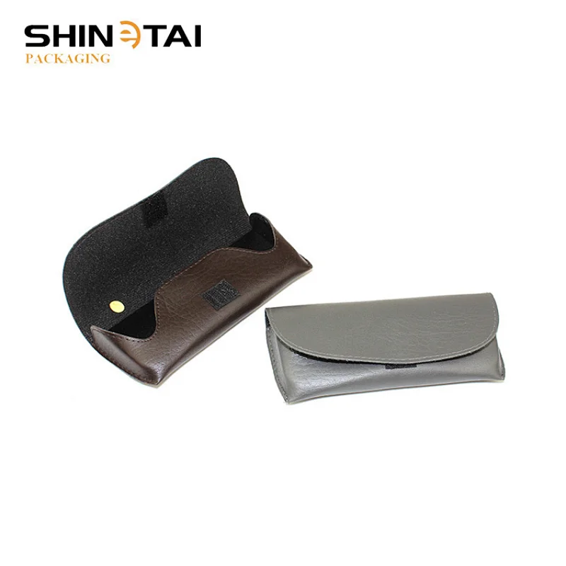 W Shape Opening Soft PU Sunglasses Case with Magic Tape