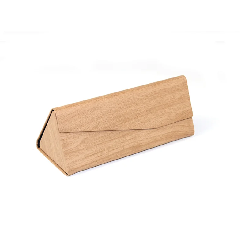 Wooden Leather Storage Case Folding Eyeglasses Box Triangle Handmade Glasses Case Custom Print Sunglasses Case