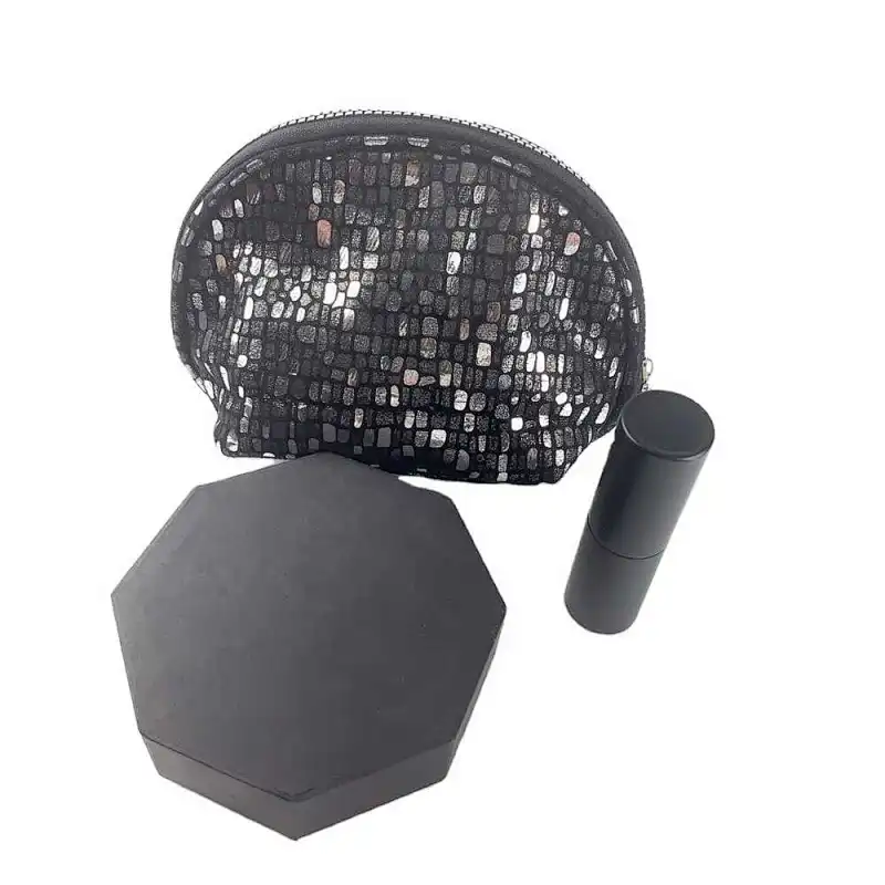 Shiny Beauty Zipper Makeup Bag PU Leather Cosmetic Bag black Packaging