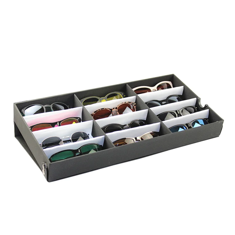 PU Leather Black Eyewear case glasses tray eyeglasses cabinet sunglasses display showcase
