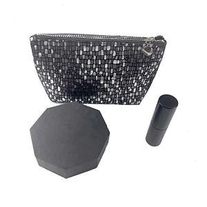 Shiny Beauty Zipper Makeup Bag PU Leather Cosmetic Bag black Packaging
