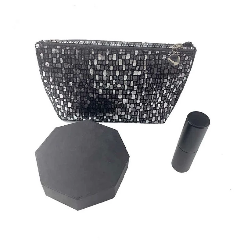Shiny Beauty Zipper Makeup Bag PU Leather Cosmetic Bag black Packaging