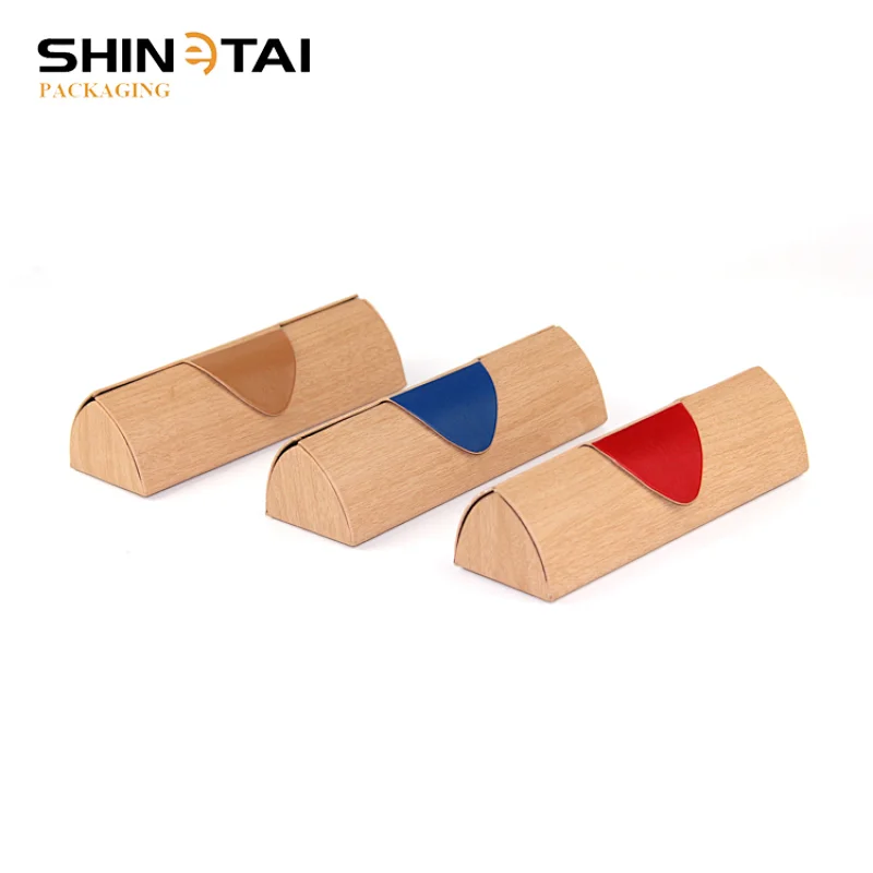 Wood Grain Pu Leather Handmade Triangle Eyeglass Case