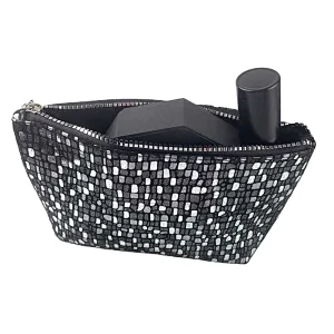 Shiny Beauty Zipper Makeup Bag PU Leather Cosmetic Bag black Packaging