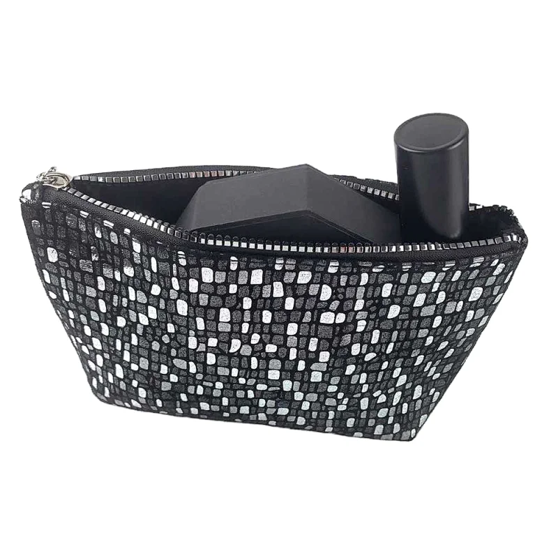 Shiny Beauty Zipper Makeup Bag PU Leather Cosmetic Bag black Packaging