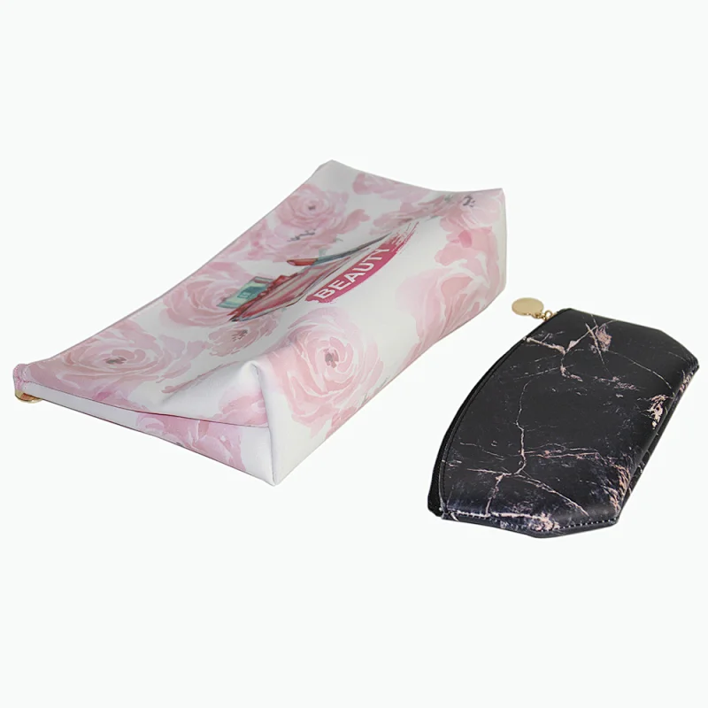 waterproof Black Leather Makeup Bag