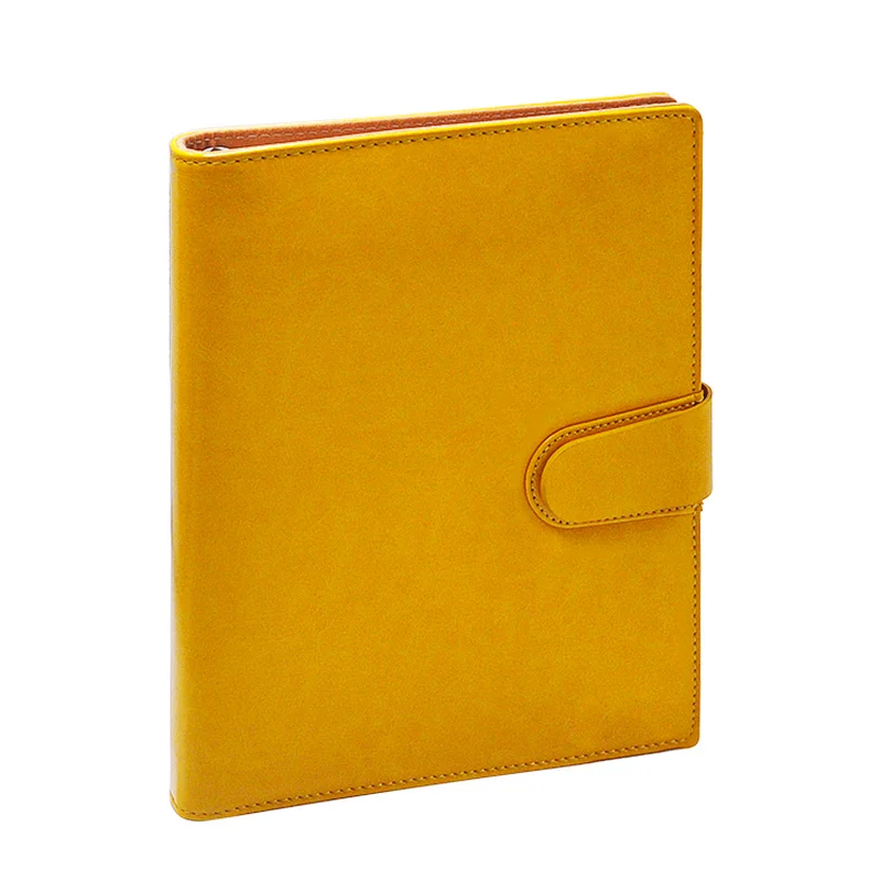 Office organizer stationary with yellow leather and 6 rings binder for loose leaves sheets/pages