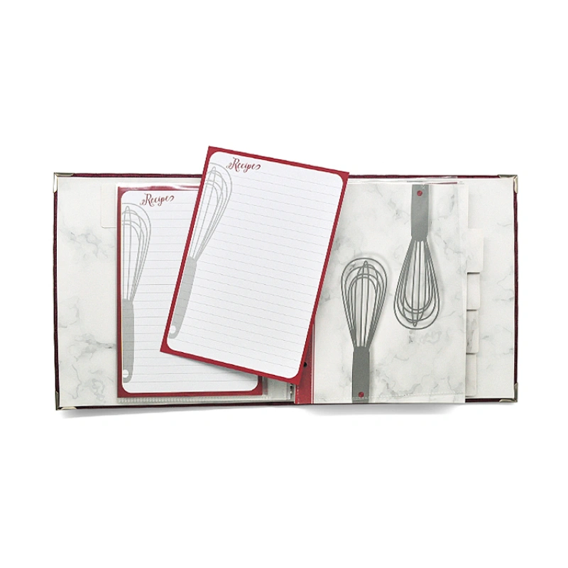 PU Leather Cover Recipe Binder 3 Hole Ring Binder Recipe Card Plastic Page Protectors  3 hole 2 pockets file folder product