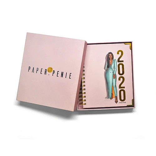 Pink Customized Hard Cover  Spiral Binding 2021 Planner With Pocket Wood Free Paper 100 Sheets A5 Notebook