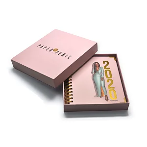 Pink Customized Hard Cover  Spiral Binding 2021 Planner With Pocket Wood Free Paper 100 Sheets A5 Notebook
