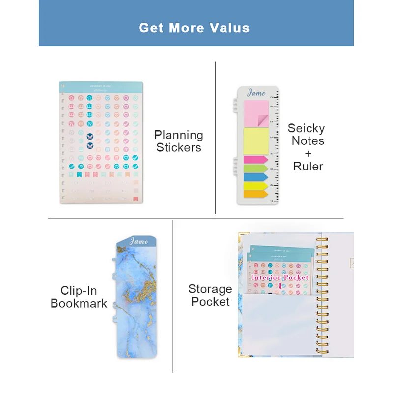 2021 Jame printing service spiral  print notes book  wedding planner day planner hardcover notebook planner gift set