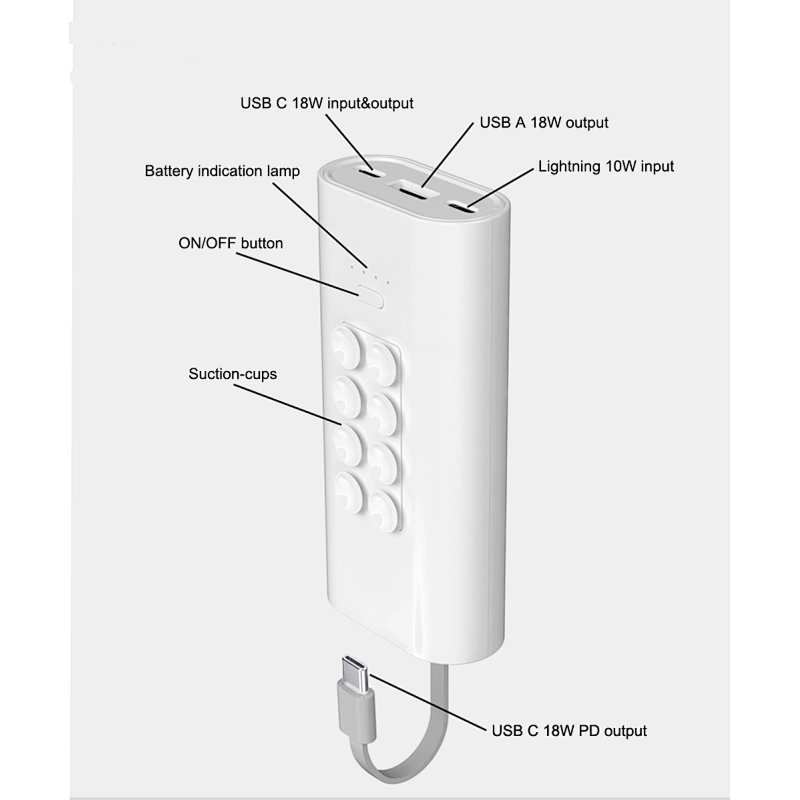 Banco de potencia con ventosa PD + QC de 10000 mAh + ventilador USB opcional