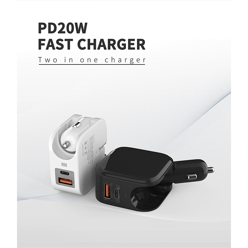 Cargador de pared / coche PD 20W 2 en 1 con doble USB