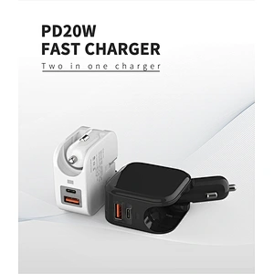 Настенное / автомобильное зарядное устройство 2 в 1 PD 20 Вт с двумя портами USB