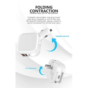 Cargador de pared / coche PD 20W 2 en 1 con doble USB