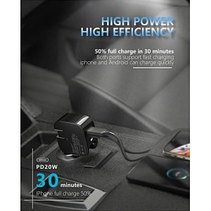 Cargador de pared / coche PD 20W 2 en 1 con doble USB