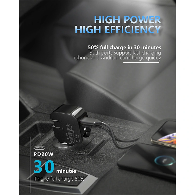Cargador de pared / coche PD 20W 2 en 1 con doble USB