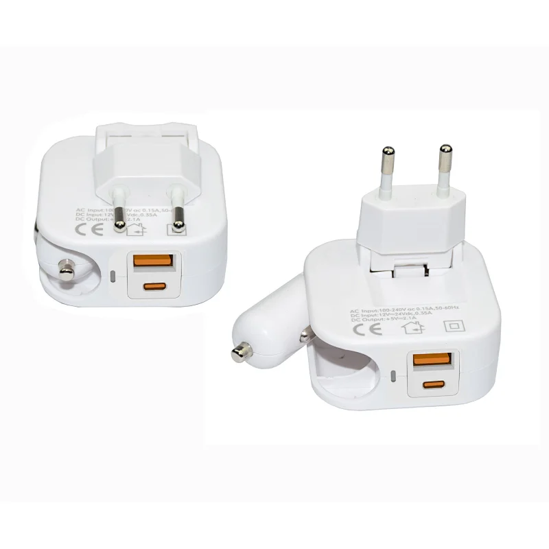 PD 20W Wall/Car Charger 2 in 1 with Dual USB