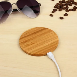 Round shape Bamboo 15W fast Charge Wireless charger Pad
