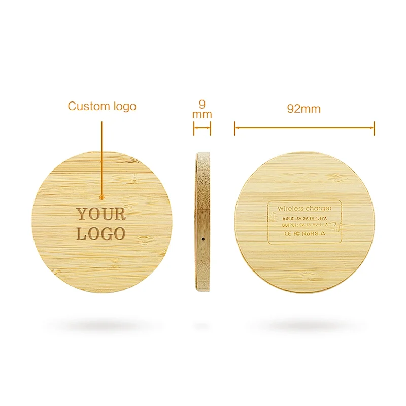 Round shape Bamboo 15W fast Charge Wireless charger Pad
