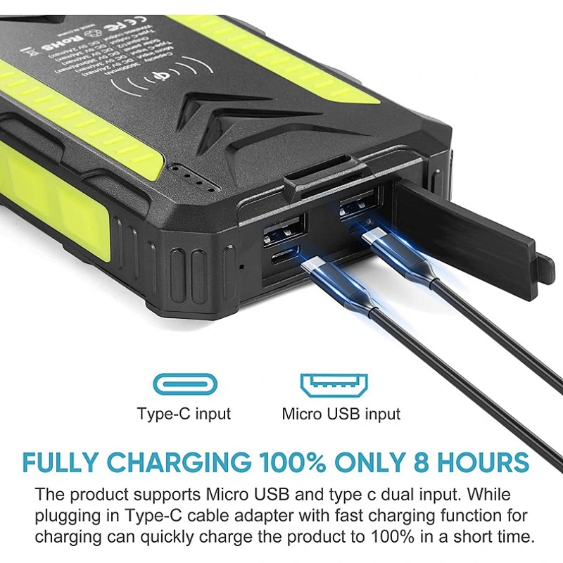 頑丈なワイヤレス充電ソーラーパワーバンク24000mAh