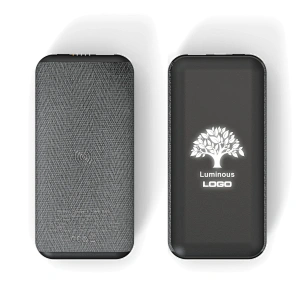 PD/QC 22.5W 10000Mah Linen PU Wireless Charger Power Bank с логотипом Light Up
