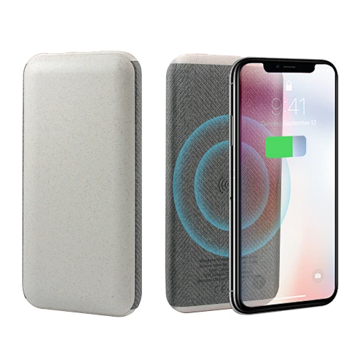 ECO Friendly пшеничная солома PD / QC 22.5W 10000Mah Linen PU Беспроводное зарядное устройство Power Bank с загорающимся логотипом