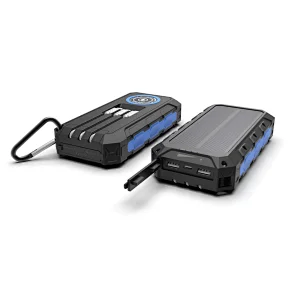 New Rugged Wireless Charging Solar Power Bank 24000mAh with Integrated Cables