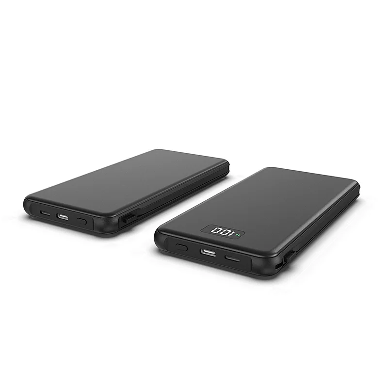 Ultra-thin 10000mAh Power Bank with Integrated cable